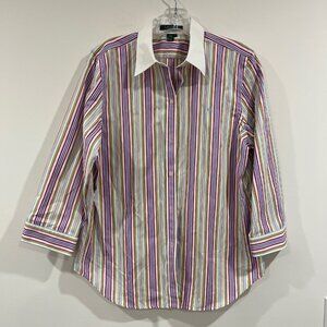 Lauren Ralph Lauren Women's Striped Long Sleeve Multicolor Button Front Shirt LG